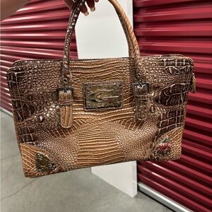 Carlo G. Crocodile Embossed Tan Handbag